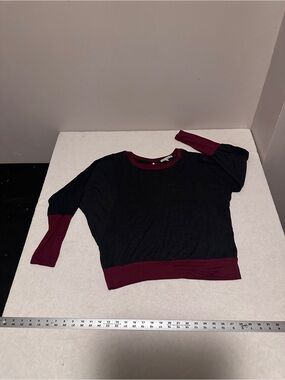 Red Haute Black Top with Burgundy Trim Long Sleeve Tee